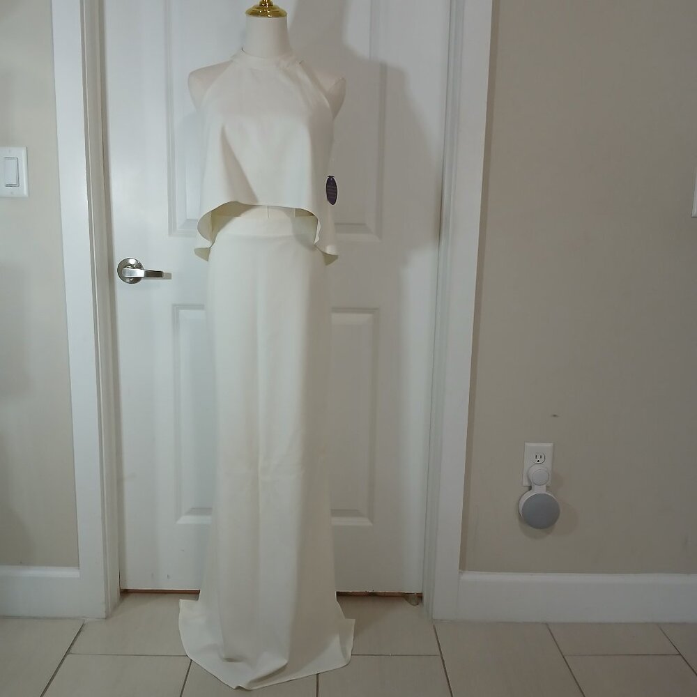 NWT Windsor Halter Maxi Dress Women's Small Cream Formal Evening Gown
